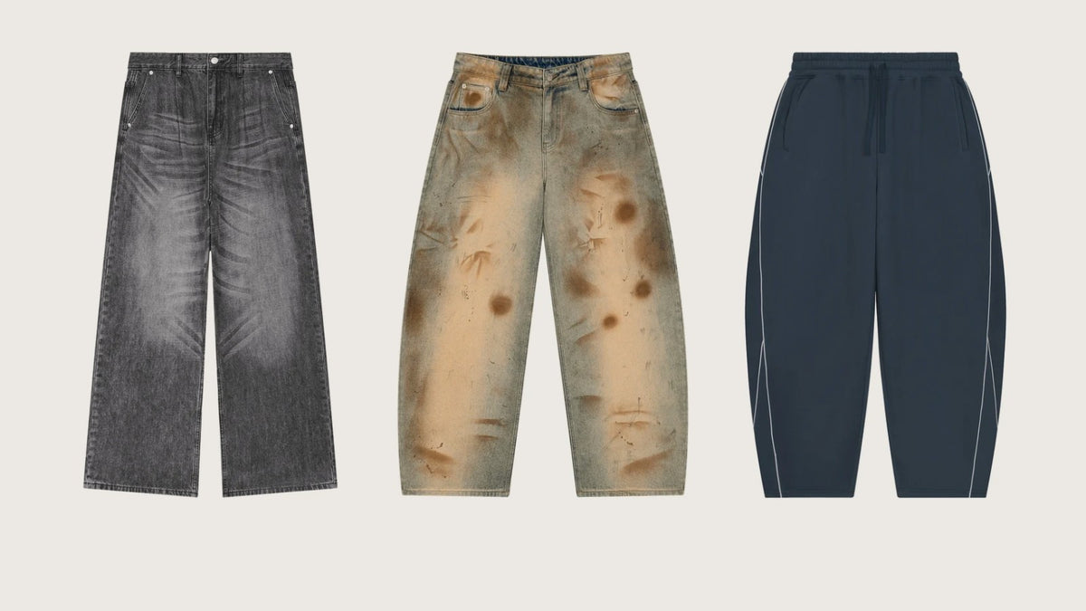 VFF streetwear bottoms: baggy jeans, barrel leg jeans and piping sweatpants