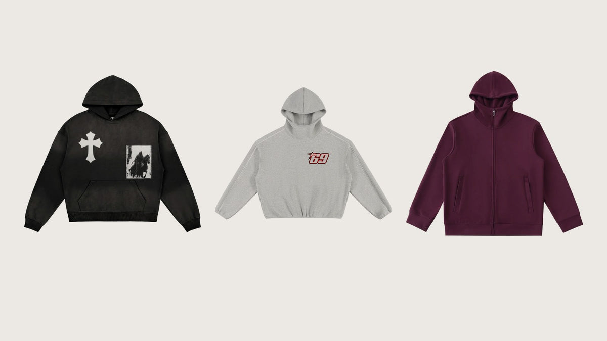 VFF oversized graphic hoodie, boxy fleece hoodie and high neck zip-up hoodie