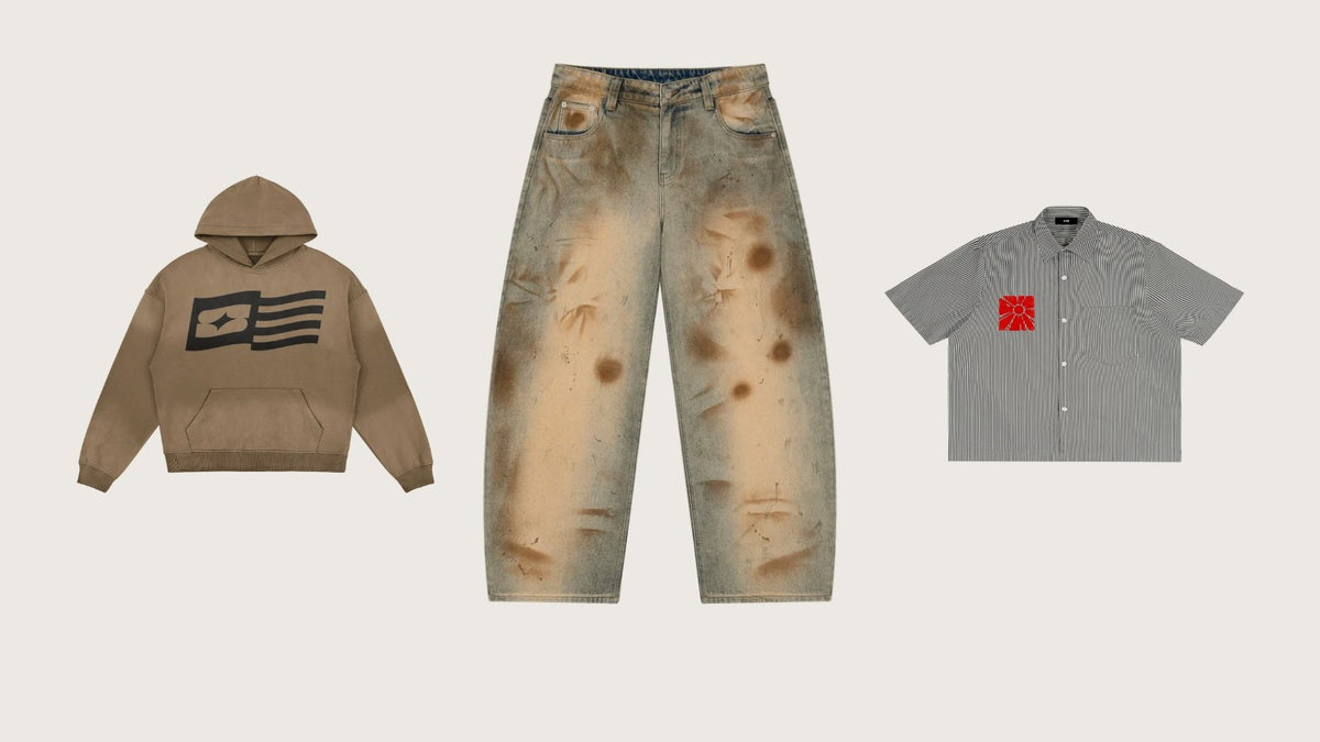 New VFF arrivals: flag graphic hoodie, barrel leg jeans and striped shirt