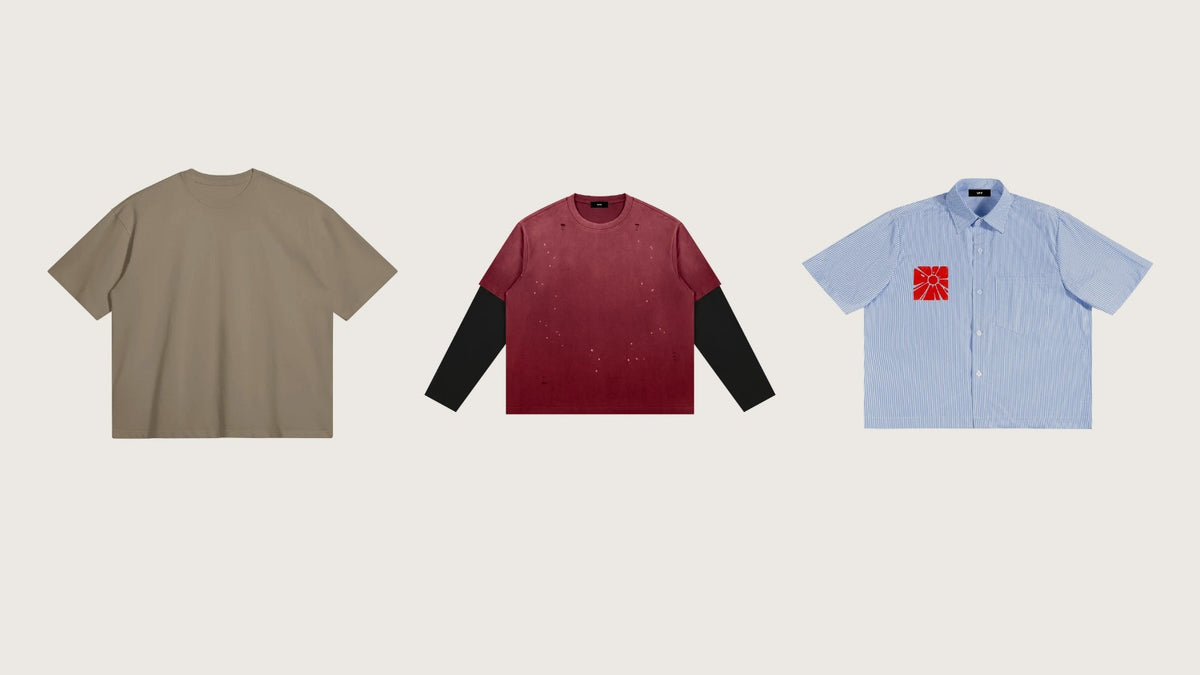 VFF boxy heavyweight tee, layered long sleeve tee and striped boxy shirt