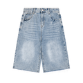 VFF vintage wash wide leg denim shorts in Jeans Blue – front view