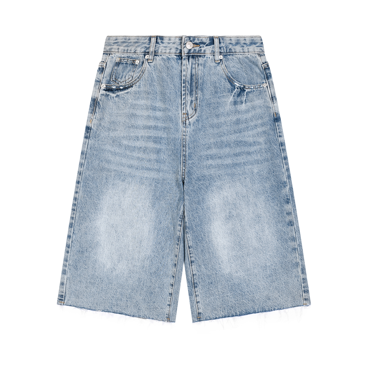 VFF vintage wash wide leg denim shorts in Jeans Blue – front view