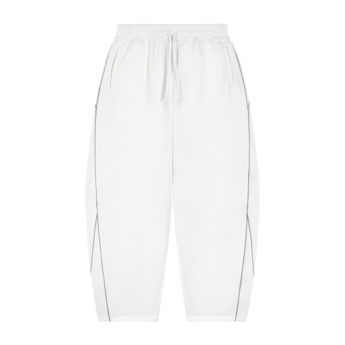 VFF piping fleece barrel leg sweatpants in White – front view
