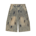 VFF vintage wash baggy denim shorts in Jeans Blue – front view