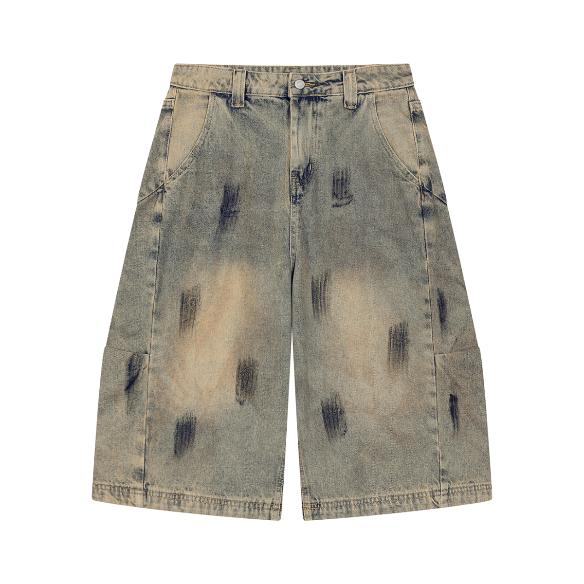 VFF vintage wash baggy denim shorts in Jeans Blue – front view