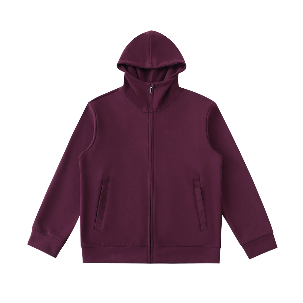 VFF high neck zip-up hoodie in Plum Purple – front view