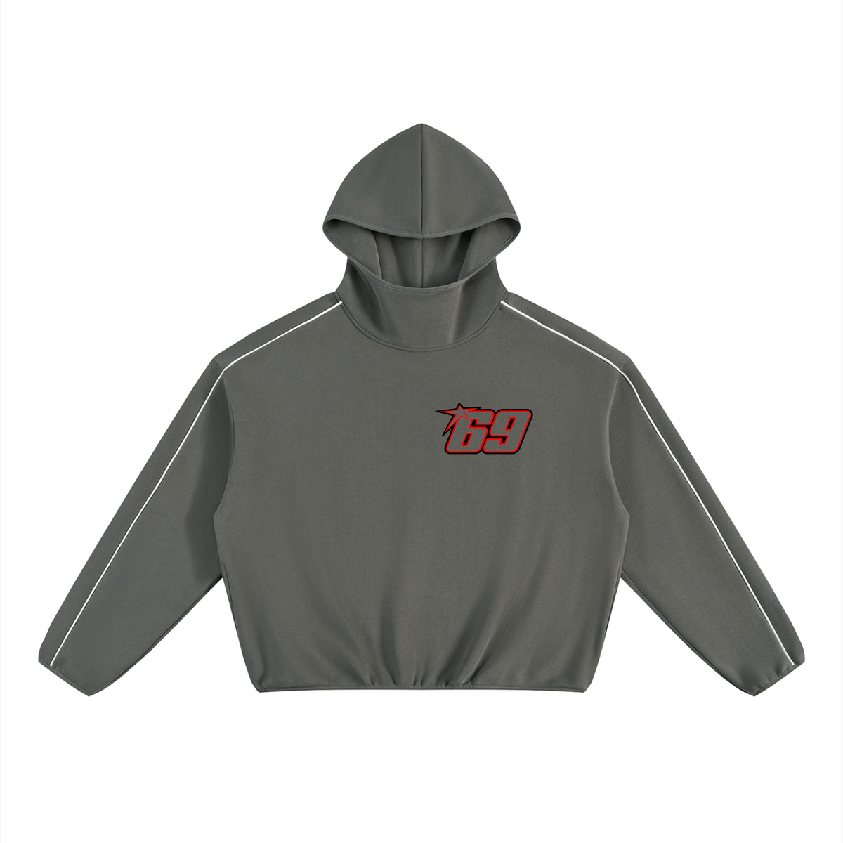 VFF 350 GSM boxy piping fleece hoodie in Dark Gray – front view