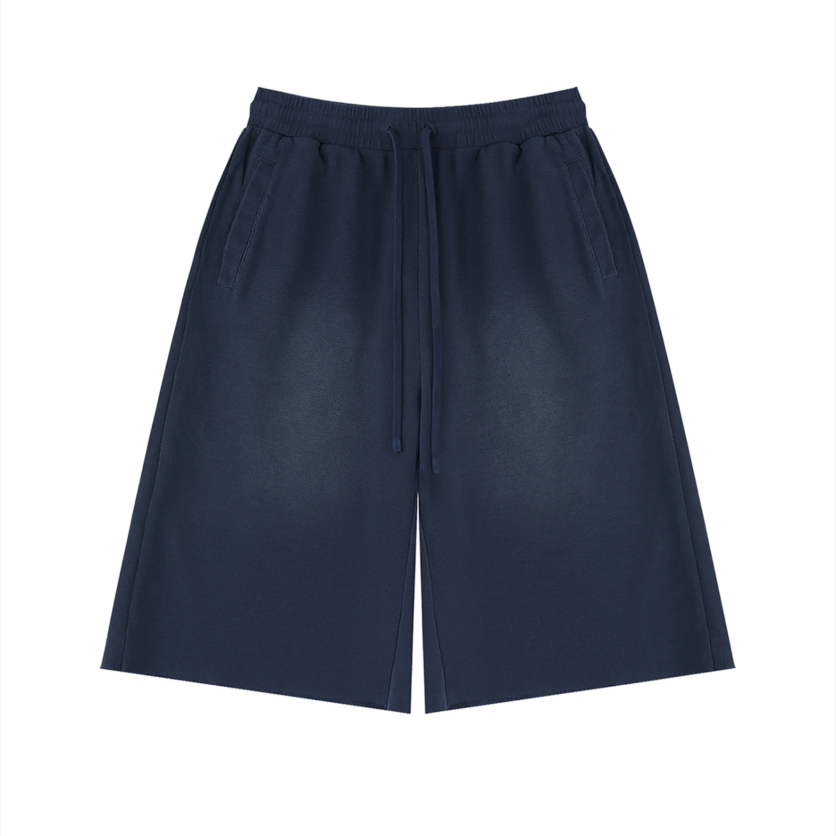 VFF sunfade raw edge fleece shorts in Navy Blue – front view