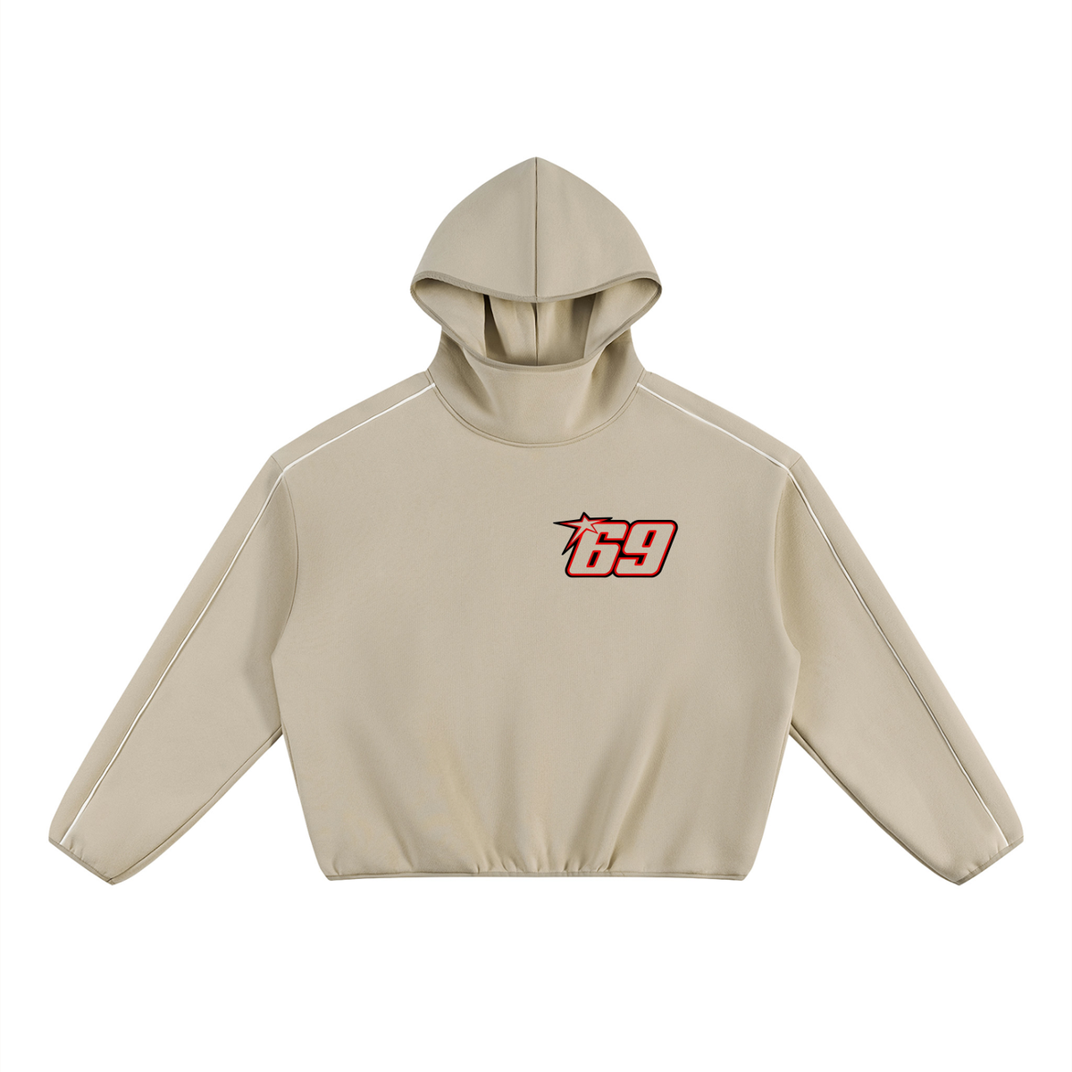 VFF 350 GSM boxy piping fleece hoodie in Khaki – front view