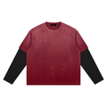 VFF distressed layered long sleeve tee in Dark Red with Black – front view