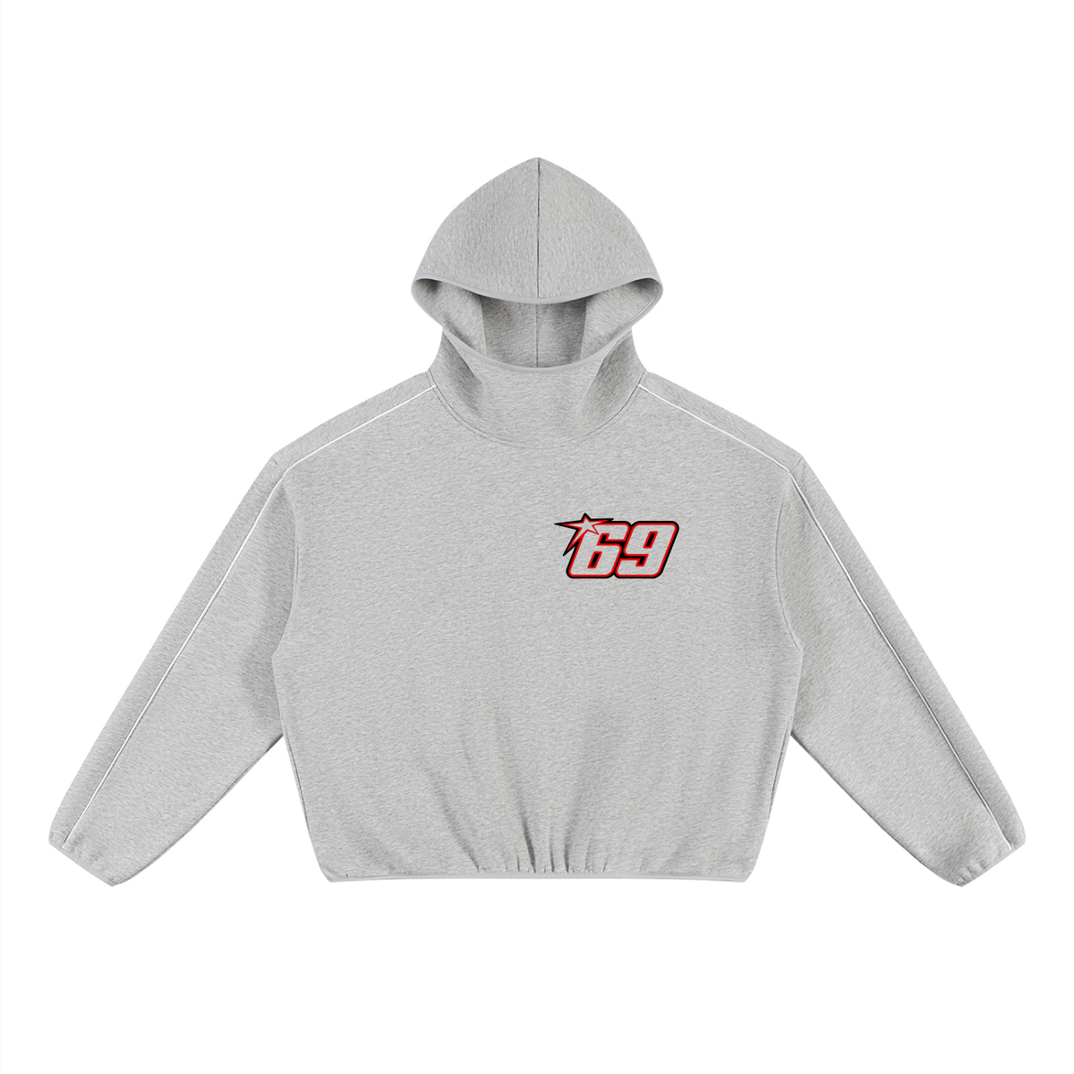 VFF 350 GSM boxy piping fleece hoodie in Flower Gray – front view