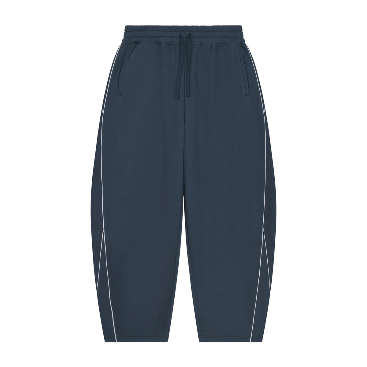 VFF piping fleece barrel leg sweatpants in Navy Blue – front view