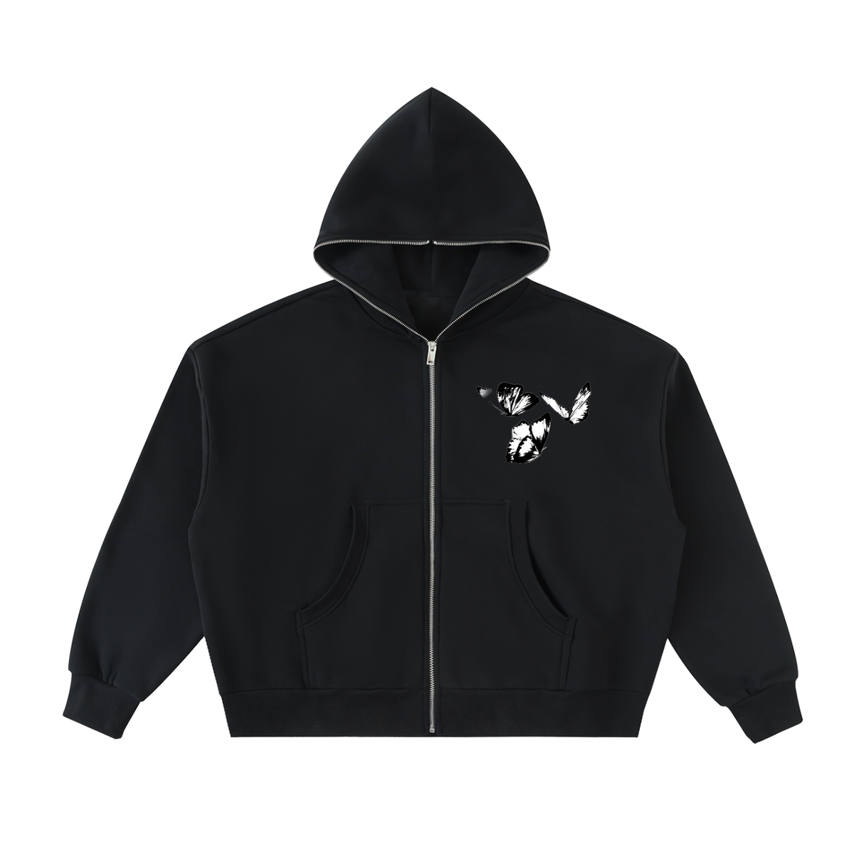 VFF butterfly full zip boxy hoodie in Black – front view