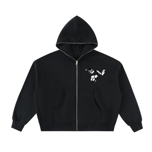 VFF butterfly full zip boxy hoodie in Black – front view