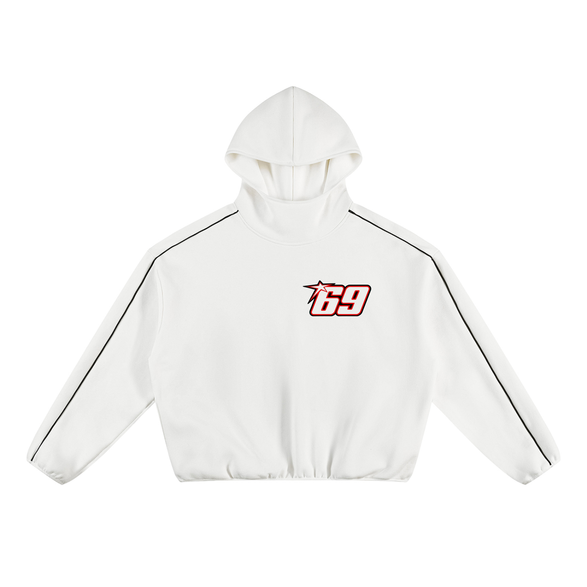 VFF 350 GSM boxy piping fleece hoodie in White – front view