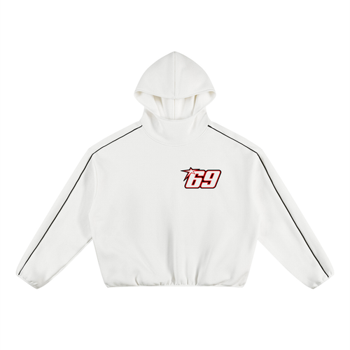 VFF 350 GSM boxy piping fleece hoodie in White – front view