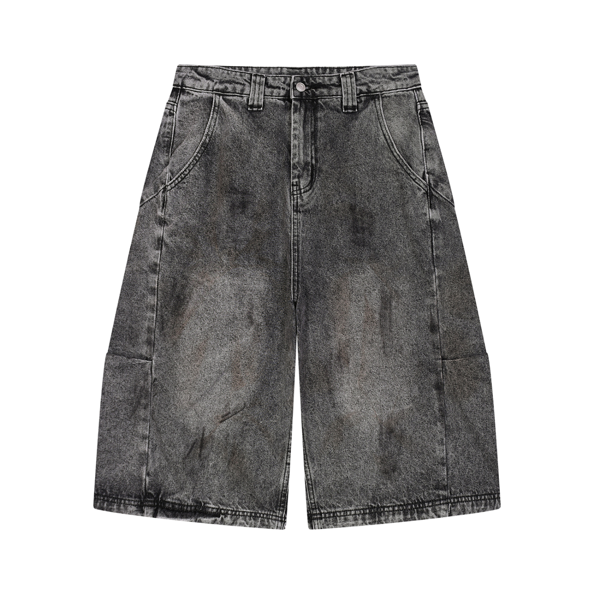 VFF vintage wash baggy denim shorts in Black – front view