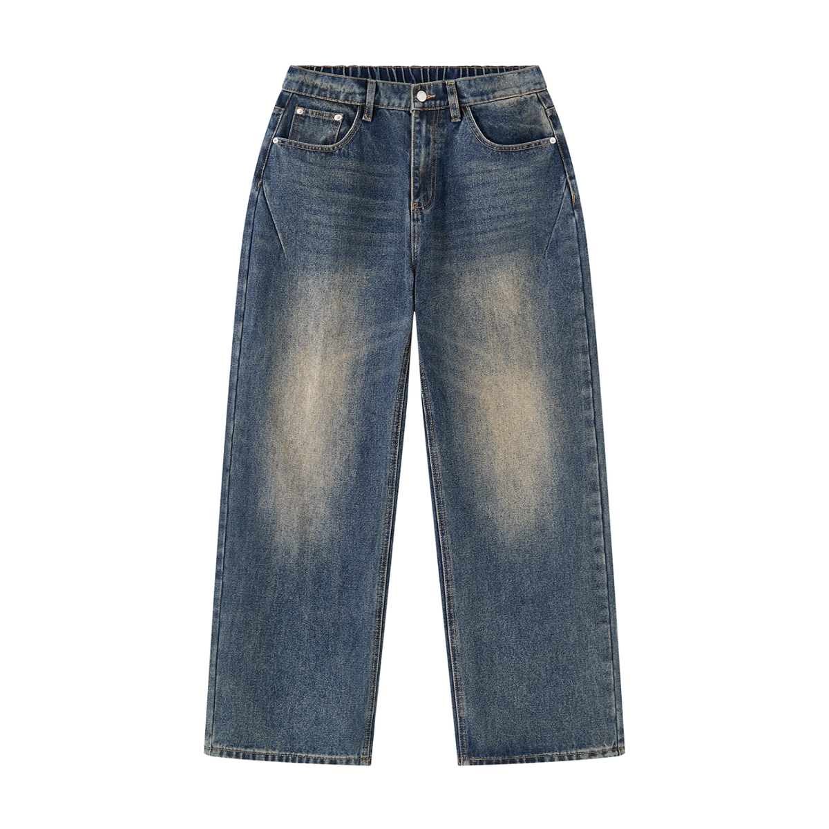 VFF vintage wash relaxed straight jeans in Jeans Blue – front view