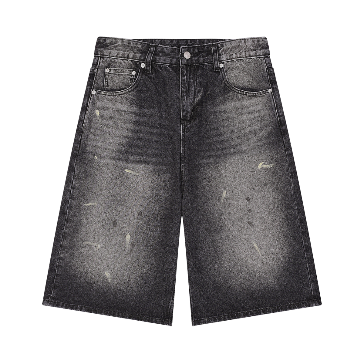 VFF black wash wide leg jorts in Black – front view