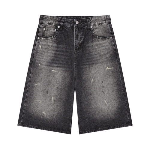 VFF black wash wide leg jorts in Black – front view