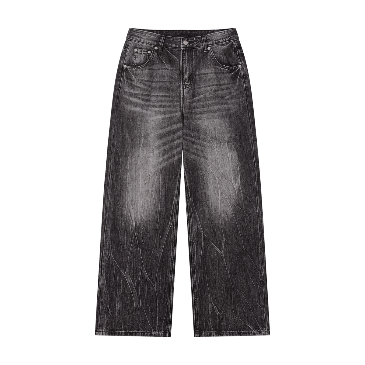 VFF black wash wide leg jeans in Black – front view