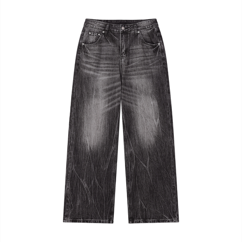 VFF black wash wide leg jeans in Black – front view