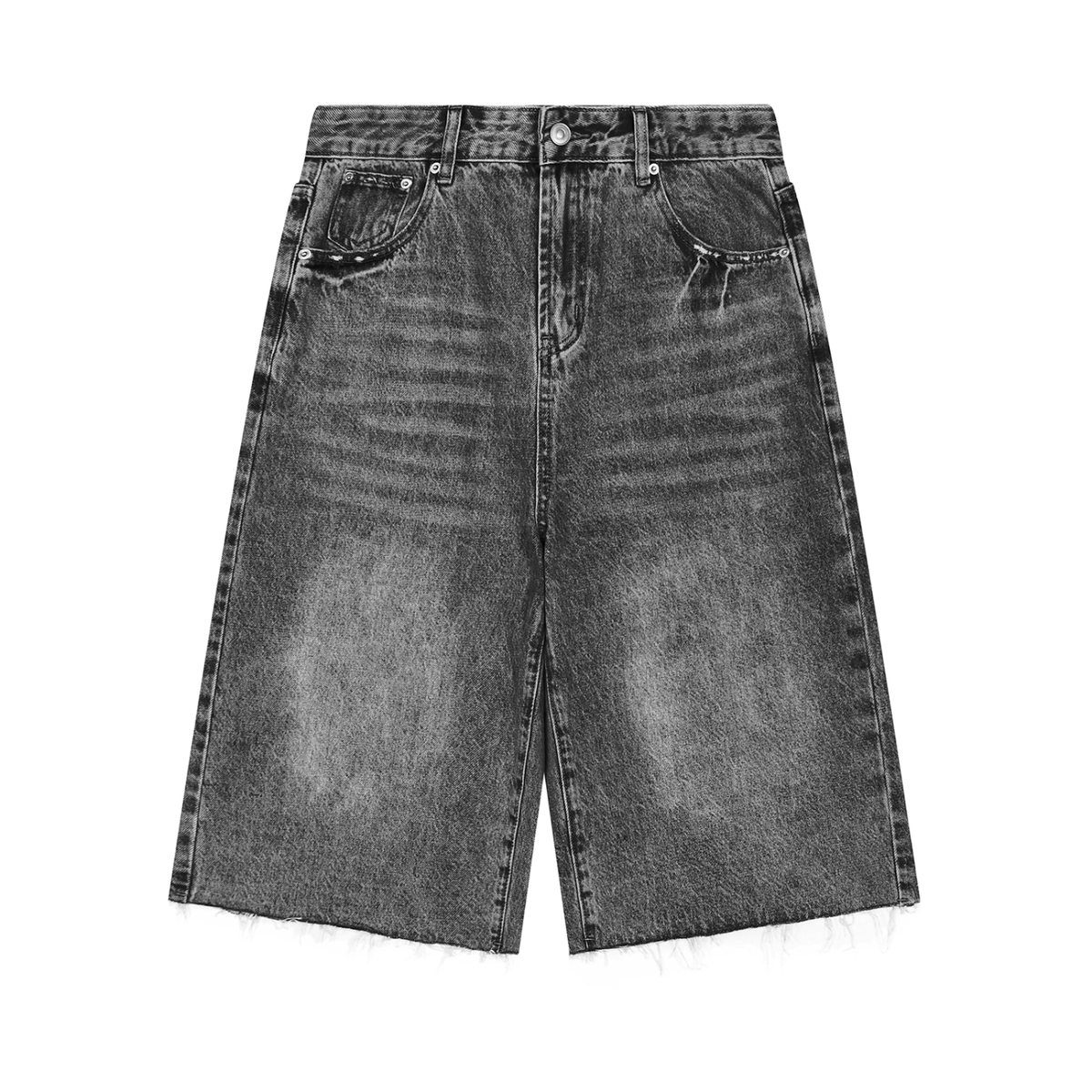 VFF vintage wash wide leg denim shorts in Black – front view