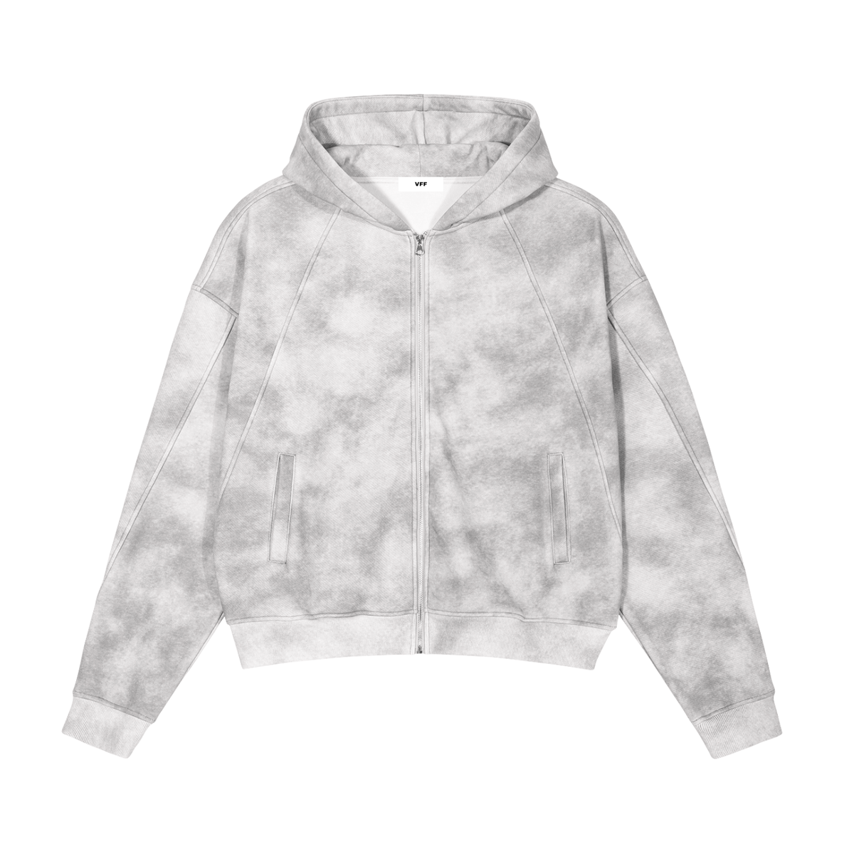 VFF washed zip-up fleece hoodie in Flower Gray – front view