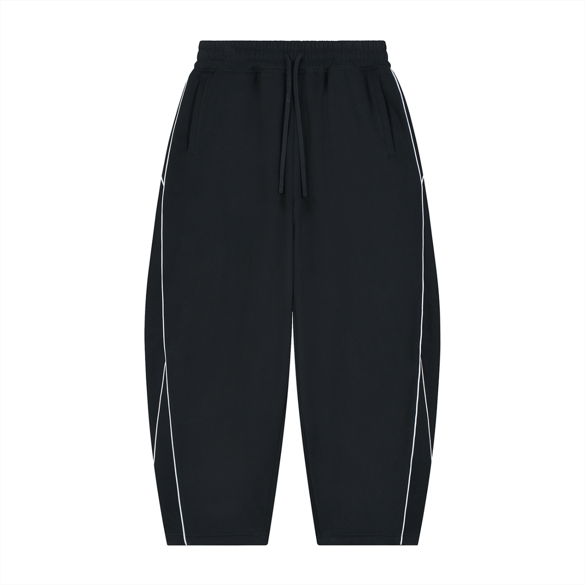VFF piping fleece barrel leg sweatpants in Black – front view