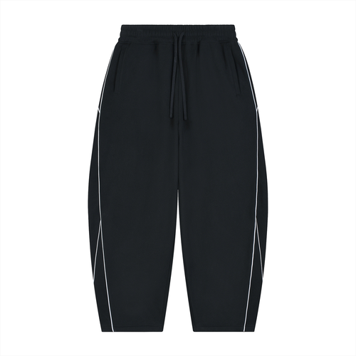 VFF piping fleece barrel leg sweatpants in Black – front view