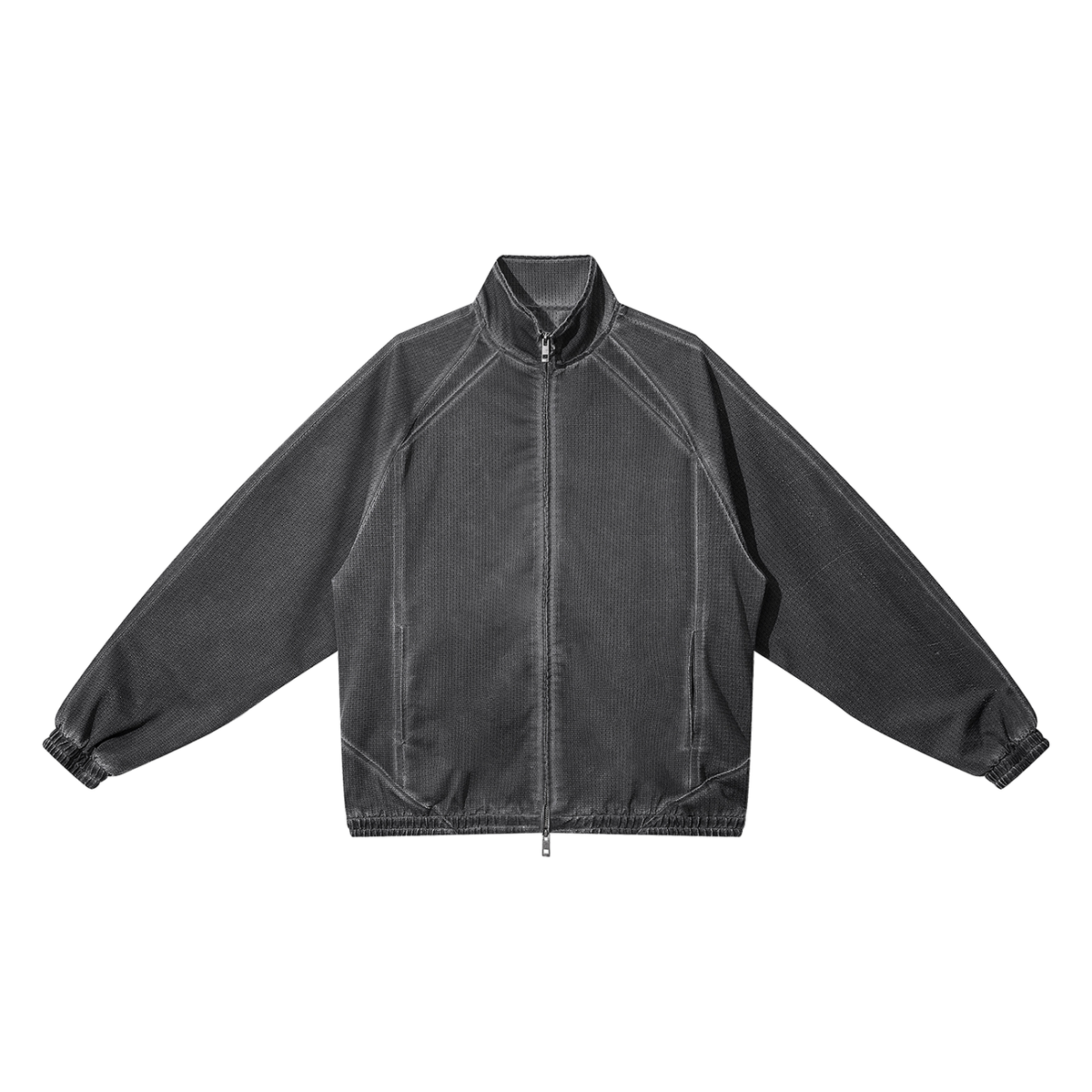 VFF vintage wash full zip mesh jacket in Dark Gray – front view
